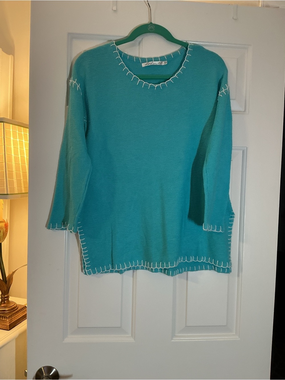 Lulu B Turquoise Women's Knit Sweater with Contrast Stitch